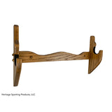 One piece wood gun rack stained with Minwax Special Walnut. Horizontal wall mounted firearm display for long guns. Made by Heritage Sporting Products