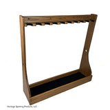 Ten gun vertical gun rack with 10 felt lined barrel rests. Bottom is carpeted and the oak is stained with a special walnut finish. Brand: Heritage Sporting Products