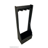 Vertical gun display, freestanding, with a locking box at the base. The finish is a black poly and it has 4 spots for guns to be displayed. Brand: Heritage Sporting Products