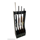 vertical gun rack with a locking box at the base for safety. Holding four rifles vertically displayed. Sold by Heritage Sporting Products